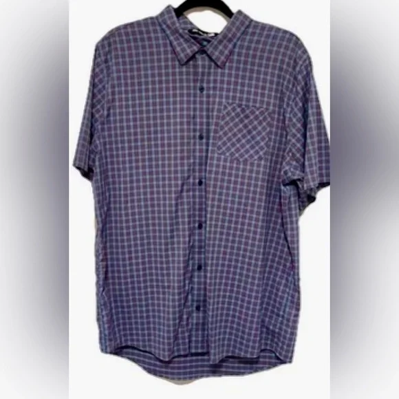 Travis Mathew Quiet-Luxury Micro-Plaid Golf-Core Stretch Shirt Preppy Blue XXL - Picture 2 of 10